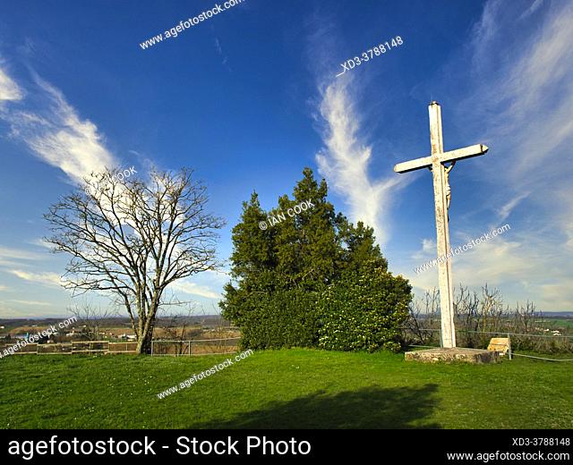 crucifix at viewpoint above Cancon, Lot-et-Garonne Department, Nouvelle Aquitaine, France