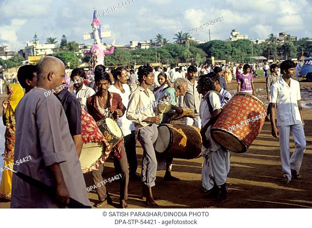 Musicians in durga procession at mumbai India
