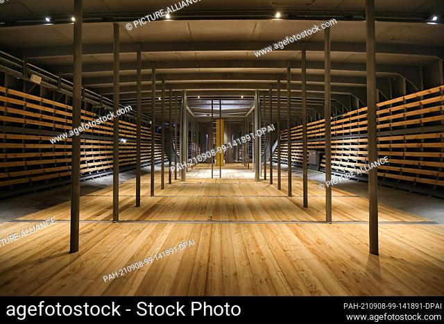 08 September 2021, Hamburg: View into the huge hold of the four-masted barque ""Peking"". Guided tours are offered on the occasion of the first anniversary of...