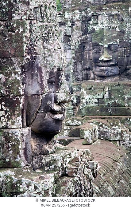 stone heads in Bayon temple  Angkor Thom  Angkor temples, Cambodia, Asia