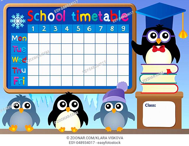 School timetable with penguins - picture illustration