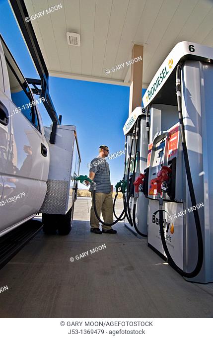 Fueling work truck with biodiesel, Minden, Nevada