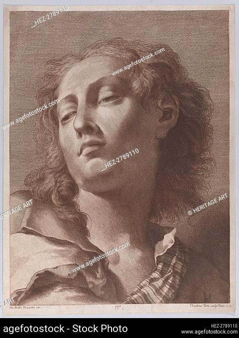 Head of a young man looking upwards; after Giovanni Battista Piazzetta, 1774. Creator: Teodoro Viero