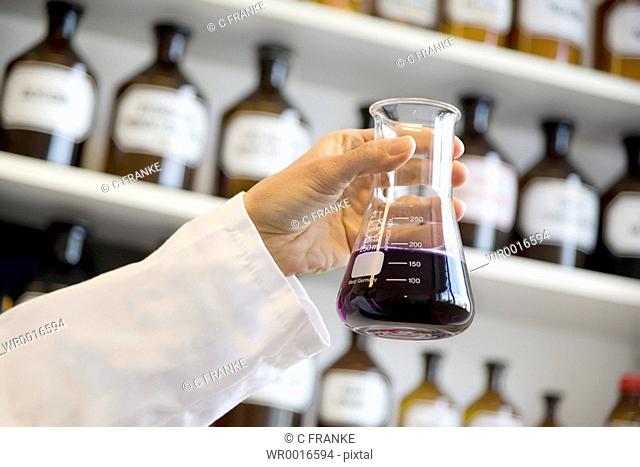 Scientist holding conical flask in laboratory