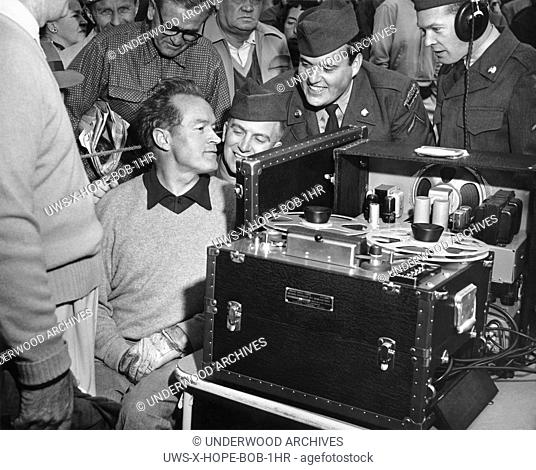 Pebble Beach, California: c. 1950. Bob Hope being interviewed by Armed Services Radio at on the 18th hole at the Cypress Point Golf Club