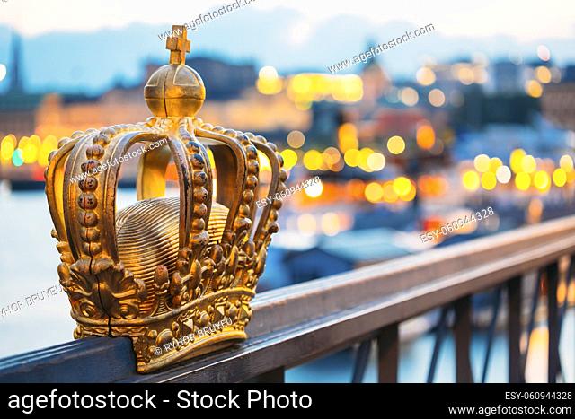Skeppsholmsbron (Skeppsholm Bridge) With Its Famous Golden Crown In Stockholm, Sweden