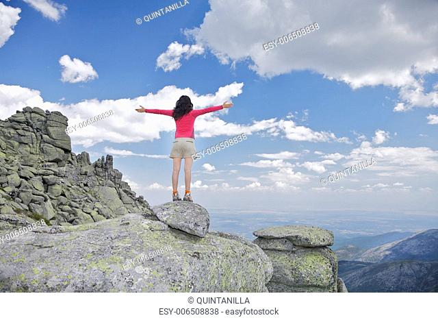 trekking woman at Gredos mountains in Avila Spain