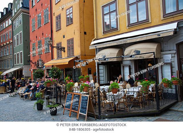 Cafe terrace Stortorget square Gamla Stan the old town Stockholm Sweden Europe