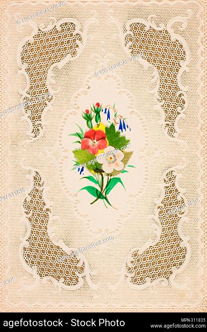 Untitled Valentine (Red and White Flowers) - c. 1850 - Unknown Artist English, 19th century. Collaged elements and watercolor on gold accented and embossed...