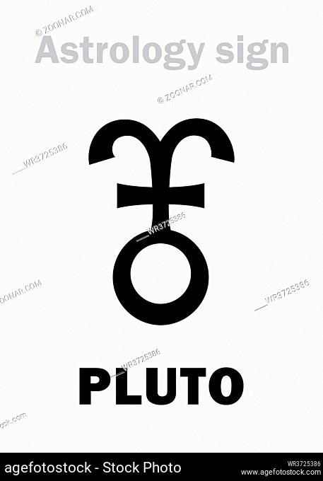 Astrology Alphabet: PLUTO, Trans-Neptunian higher global planet (planetoid). Hieroglyphics character sign (variant symbol, used by astrologers in France, Spain