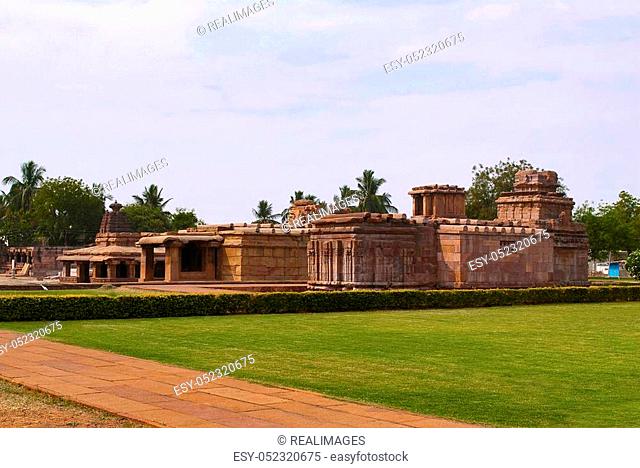 Galaganatha Group of temples, Aihole, Bagalkot, Karnataka, India. From right - Suryanarayana Temple, Lad Khan Temple, and Chakra Gudi temple