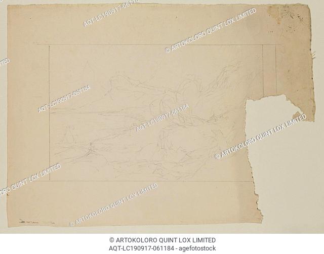 Thomas Cole, American, 1801-1848, Bay and Mountain, 19th century, graphite pencil on off-white wove paper, Sheet (irreg): 10 1/16 × 13 3/4 inches (25