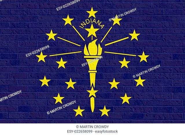 Indiana State flag on brick wall