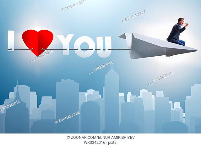 Romantic concept with man on paper plane I Love you