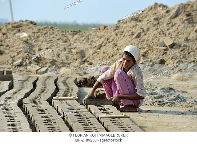 Child labour, 12-year-old girl working in a brickyard, member of the Christian minority, which is particularly affected by discrimination and persecution in...