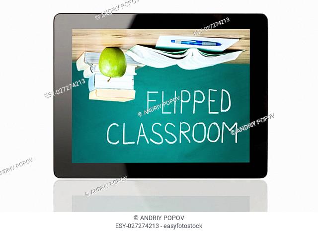 Close-Up of Flipped Classroom Concept On Digital Tablet At White Background