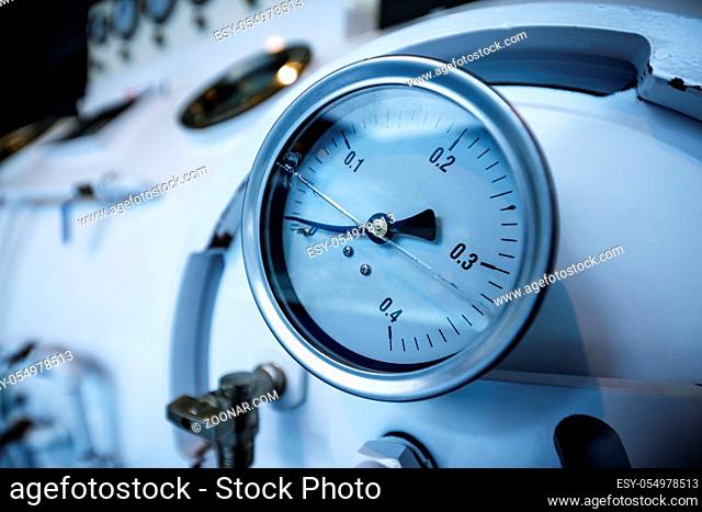 Close up of barometer in natural gas production industry