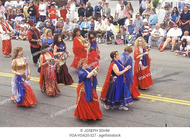 Belly Dancers Marching in July 4th Parade, Cayucos, California