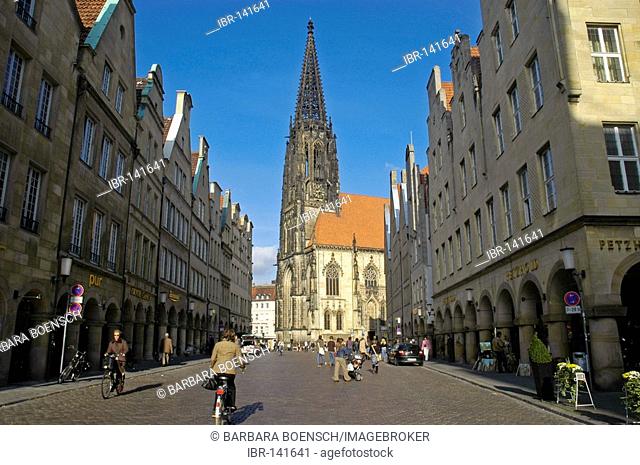St. Lamberti Church and Prinzipal Market (Prinzipalmarkt), Muenster, North Rhine-Westphalia, Germany