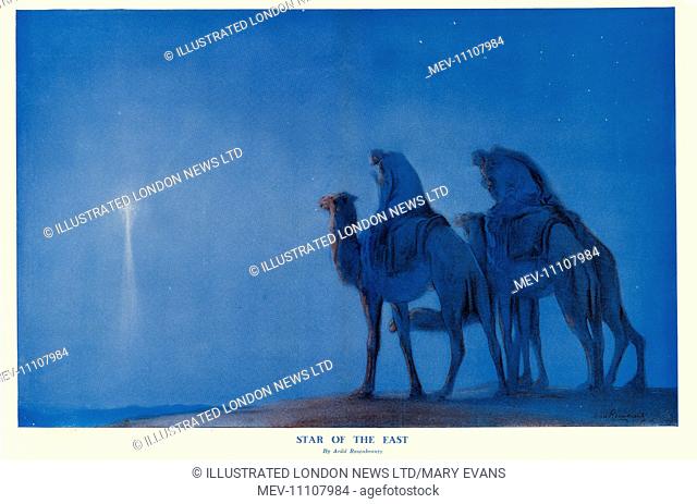 The Three Kings bow their heads in prayer as they see the star of the east