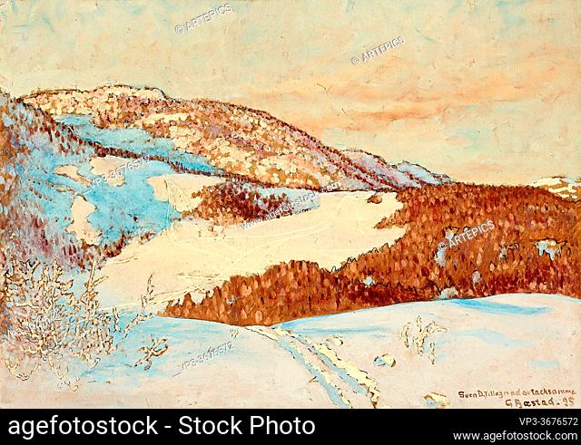 Fjaestad Gustaf - Ski Tracks on the Mountain - Swedish School - 19th Century