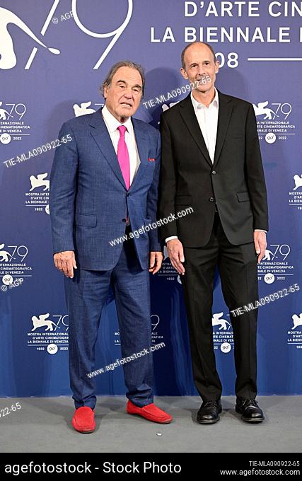 Oliver Stone, Joshua S. Goldstein photocall for ""Nuclear"" at the 79th Venice International Film Festival on September 09, 2022 in Venice, Italy