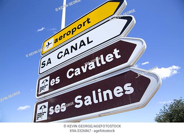 Cavallet and Salines Beaches Direction Sign, Ibiza, Spain