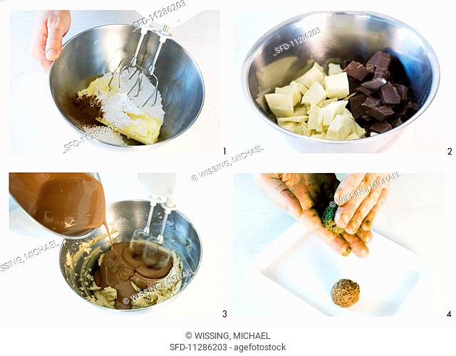 Chocolate and cinnamon truffles being made
