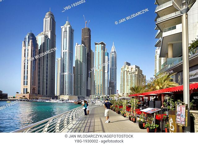 Dubai Marina - promenade in Marina district, Dubai, United Arab Emirates