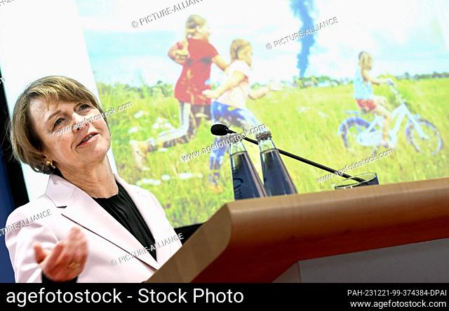 21 December 2023, Berlin: Elke Büdenbender speaks at the Unicef Photo of the Year 2023 press conference. Unicef Germany and GEO magazine