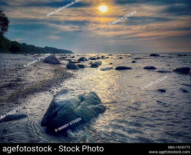 baltic sea coast, sunset, ruegen island, mecklenburg-western pomerania, germany