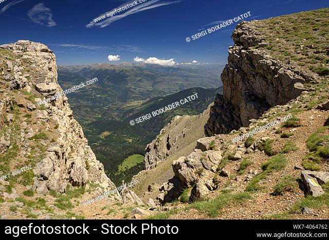 Serra del Cadí range seen from the trekking between Canal del Cristall to Costa Cabirolera summit (Cerdanya, Catalonia, Spain, Pyrenees)