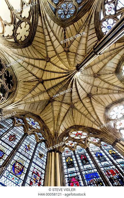 England, London, Westminter, Westminster Abbey, The Chapter House, Ceiling and Stained Glass Windows