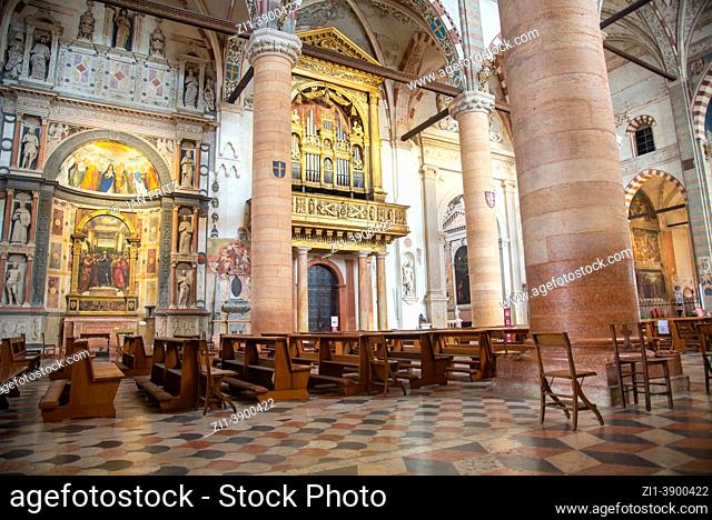 interior of basilica di Santa Anastasia in Verona, Italy