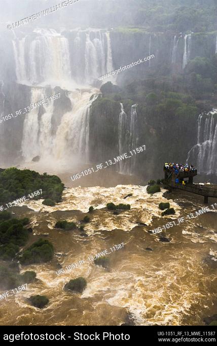 Iguazu Falls Brazil side viewing platform for Devils Throat, Brazil Argentina Paraguay border