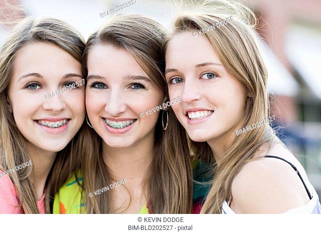 Smiling Caucasian friends