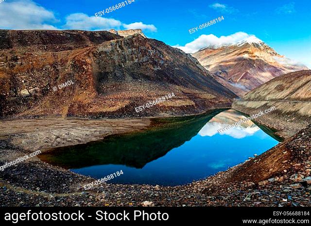 Suraj Tal lake (also called Surya taal) lies in Himalayas just below the Bara-lacha-la pass (4, 890m) on Leh-Manali Highway. Himachal Pradesh, India