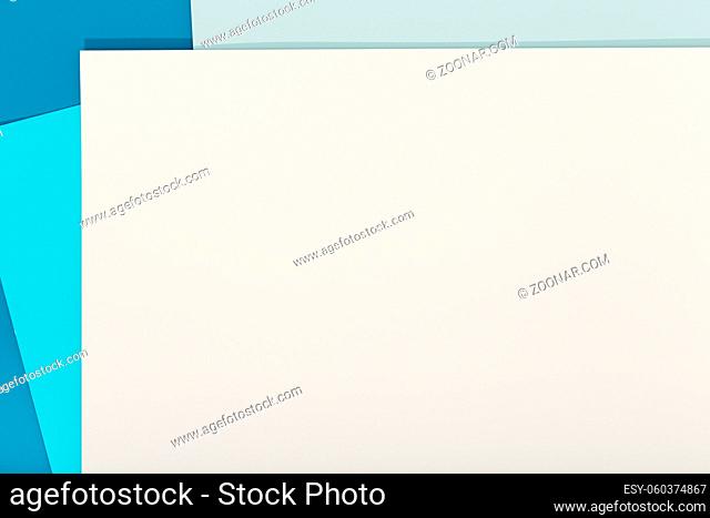 Abstract blue and beige color paper geometry composition background. Group of four color cardboard. Copy space