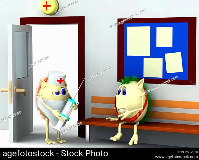 3d character and puppet doctor in the hospital