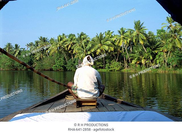 Canals and rivers used as roadways, ferry on Backwaters, Kerala state, India, Asia
