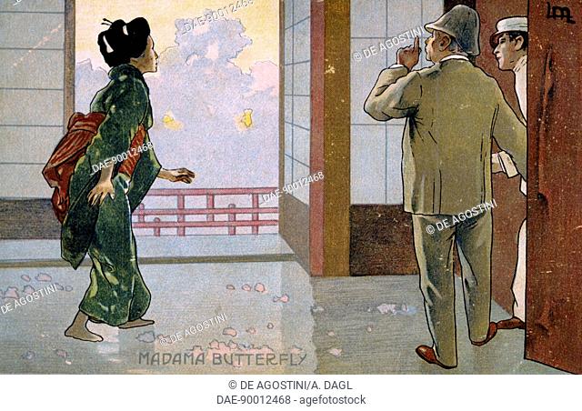 Postcard by Leopoldo Metlicovitz created on occasion of the premiere of the opera Madame Butterfly, by Giacomo Puccini (1858-1924) in Brescia, 1904