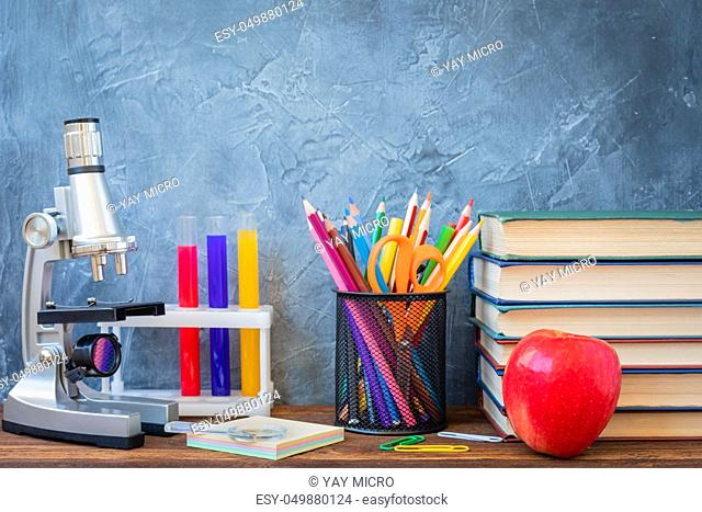 1 September education postcard, teachers day, back to school college, supplies, toned vintage