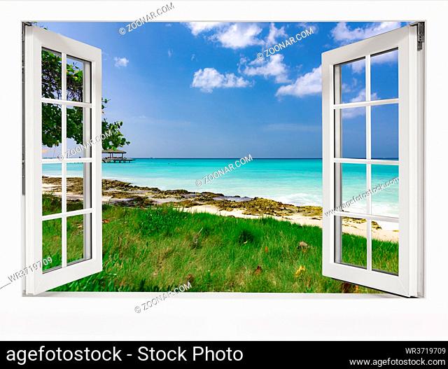 open window to the sea, Stock Photo, Picture And Royalty Free 