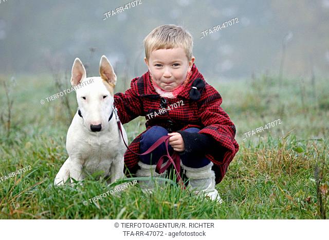 girl with English Bull Terrier