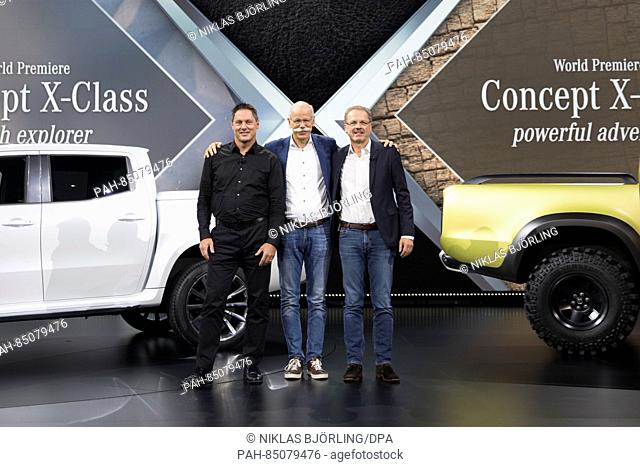 Gorden Wagener (L-R), Director of Design at Daimler, Dieter Zetsche, Chairman of the Board of Daimler AG and Head of Mercedes-Benz Cars and Volker Mornhinweg...