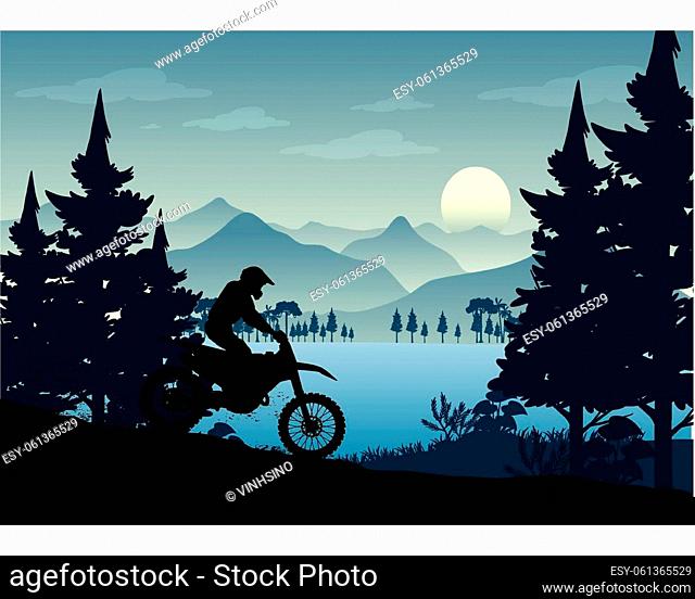 You can use Motorbike Riders Motorcycle Silhouettes In Wild Forest Mountain Nature Landscape Background to design banners, the background, posters, .