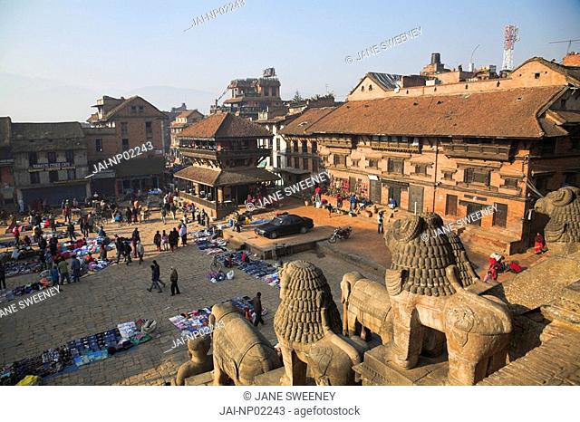 Nepal, Bhaktapur, Taumadhi Square, Stone statue of elephant at temple