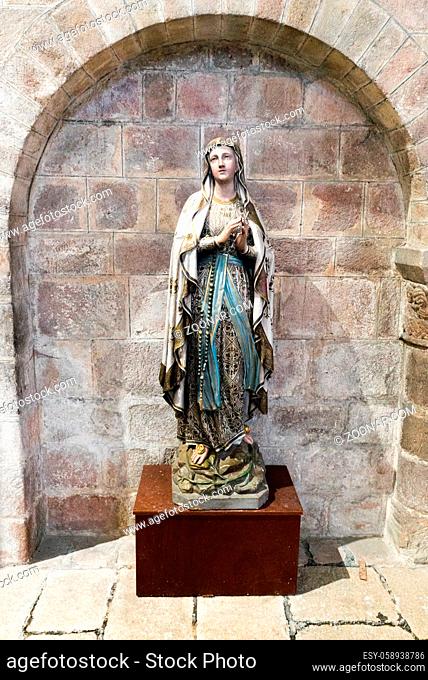 Quimperle, Finistere / France - 24 August 2019: view of religious statue inside the Abbey Sainte-Croix in Quimperle