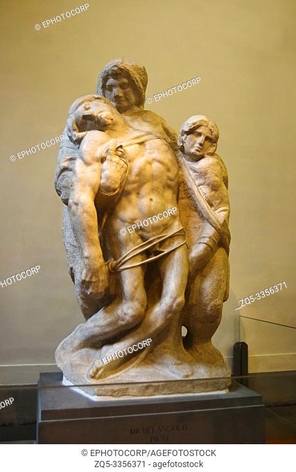 Statues giving support to the crippled tied in a rope, Gipsoteca Bartolini gallery, Accademia museum, Florence, Italy