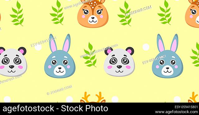 Seamless pattern, different realistic forest animals - Vector illustration